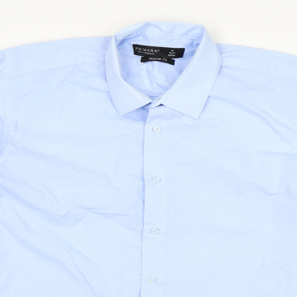 Primark Mens Blue  Polyester  Button-Up Size 15.5 Collared Button