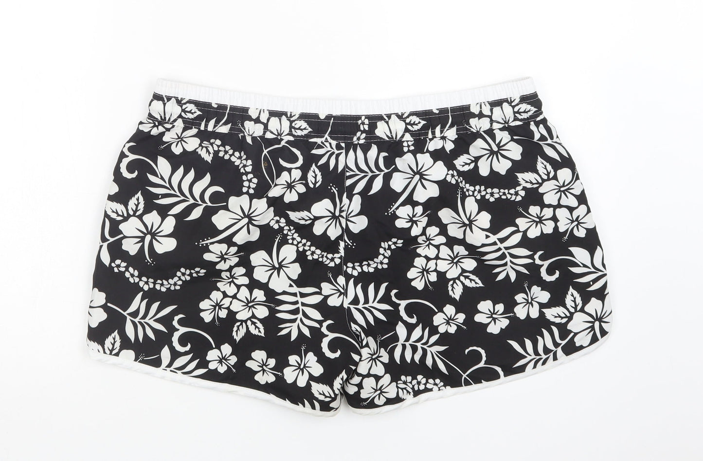 Preworn Womens Black Floral Cotton Bermuda Shorts Size L L4 in Regular Drawstring