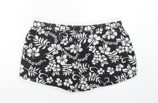 Preworn Womens Black Floral Cotton Bermuda Shorts Size L L4 in Regular Drawstring