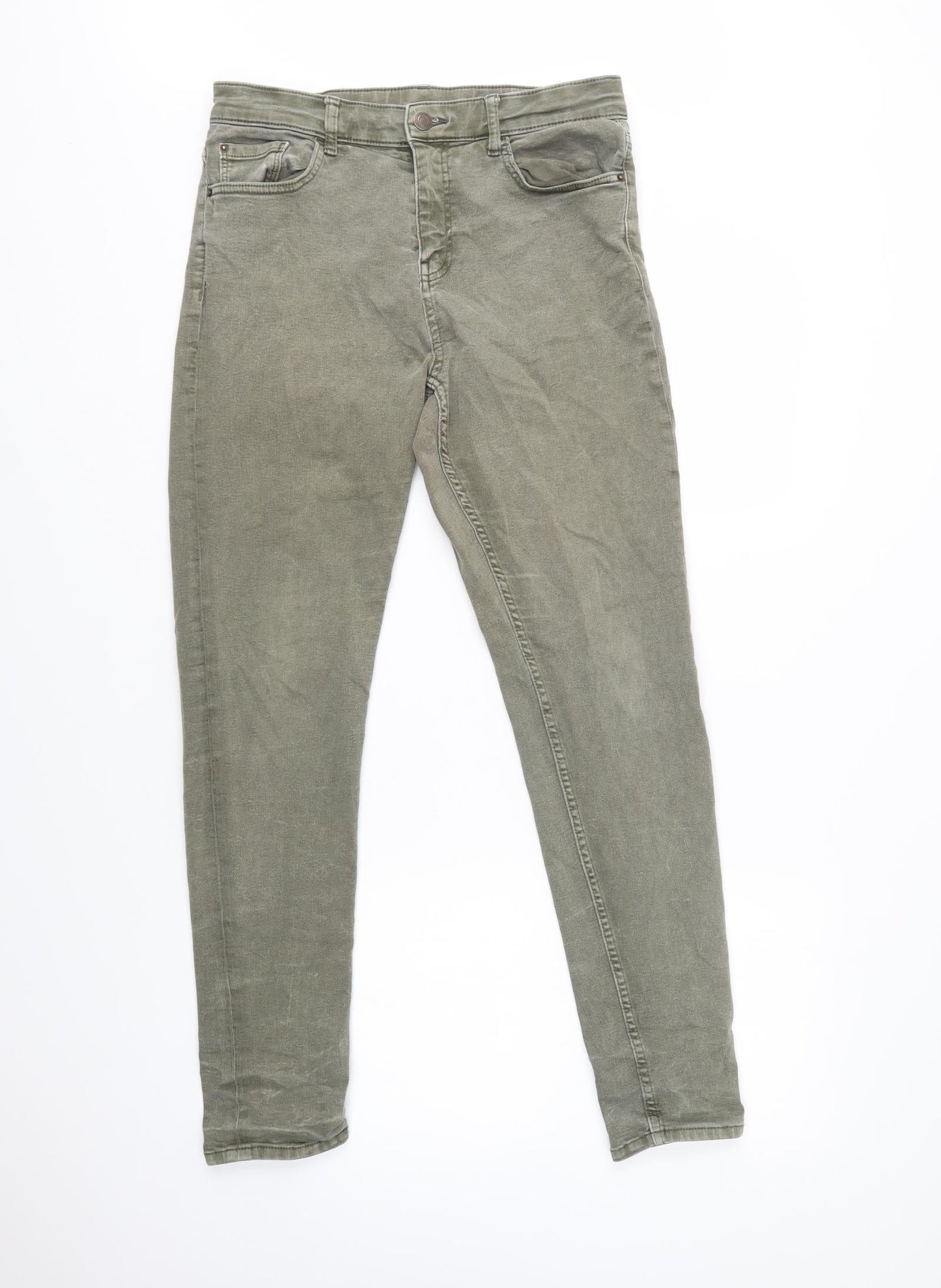 M&S Womens Green  Cotton Skinny Jeans Size 12 L31 in Regular Button