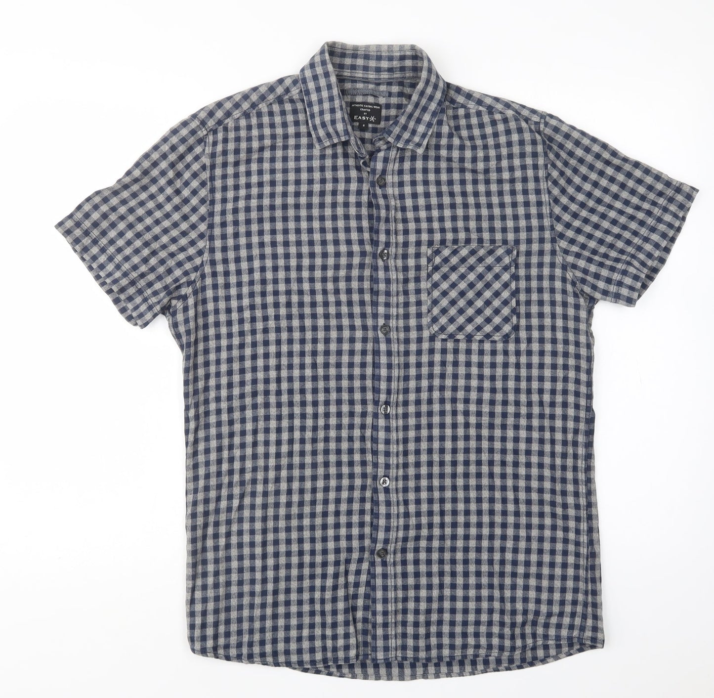 Matalan Mens Blue Check Cotton  Button-Up Size S Collared Button