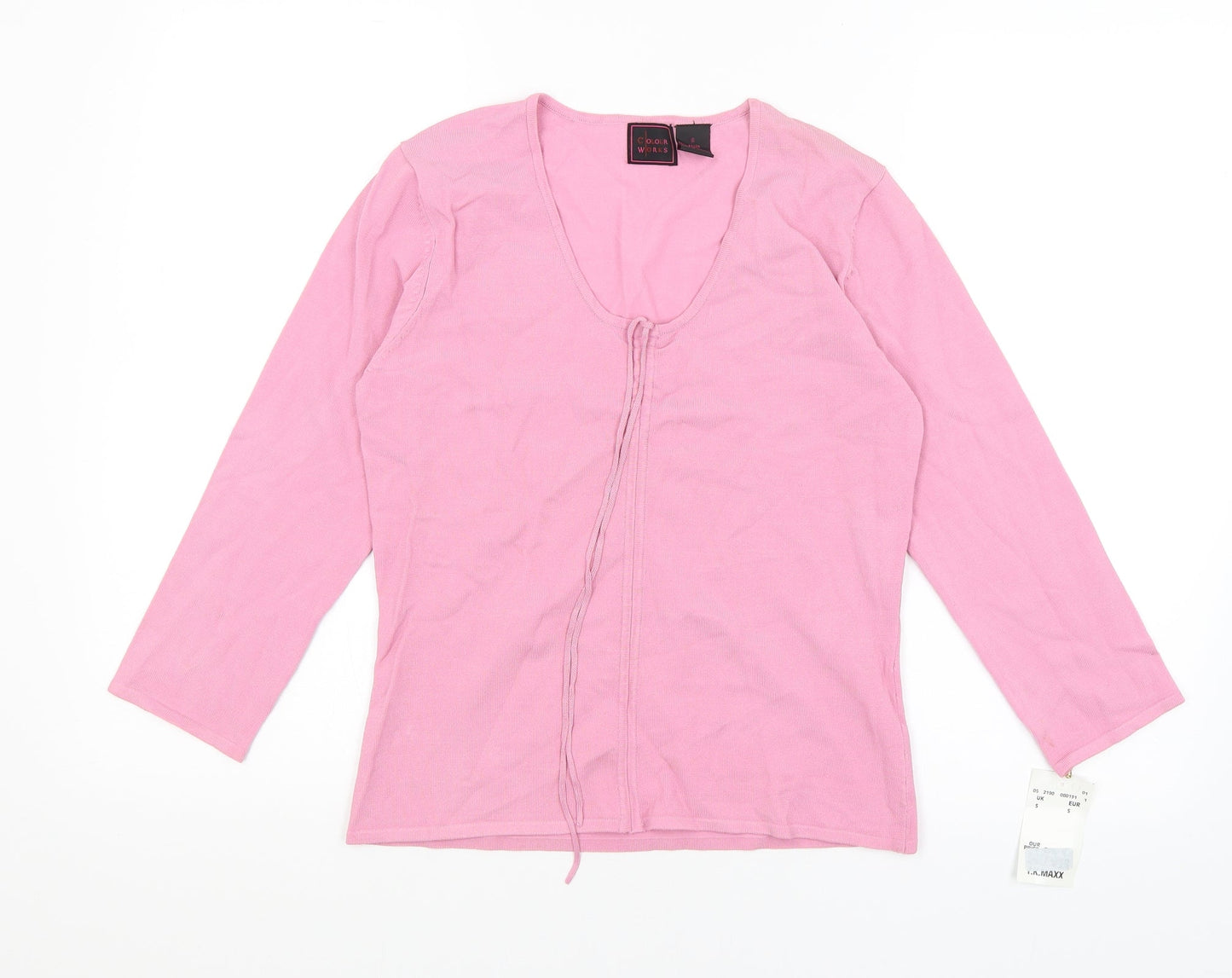 Colour Works Womens Pink  Viscose Basic T-Shirt Size S V-Neck