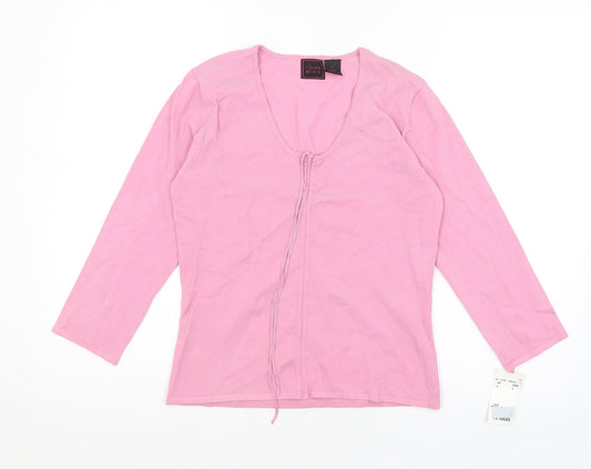 Colour Works Womens Pink  Viscose Basic T-Shirt Size S V-Neck