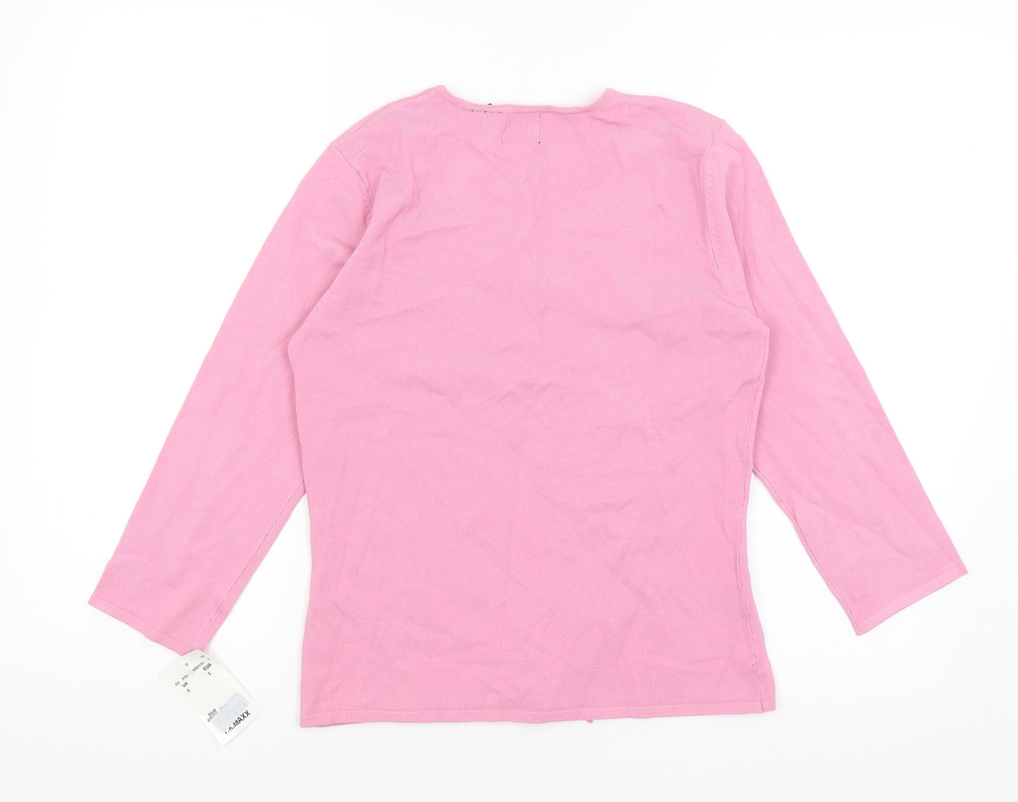 Colour Works Womens Pink  Viscose Basic T-Shirt Size S V-Neck