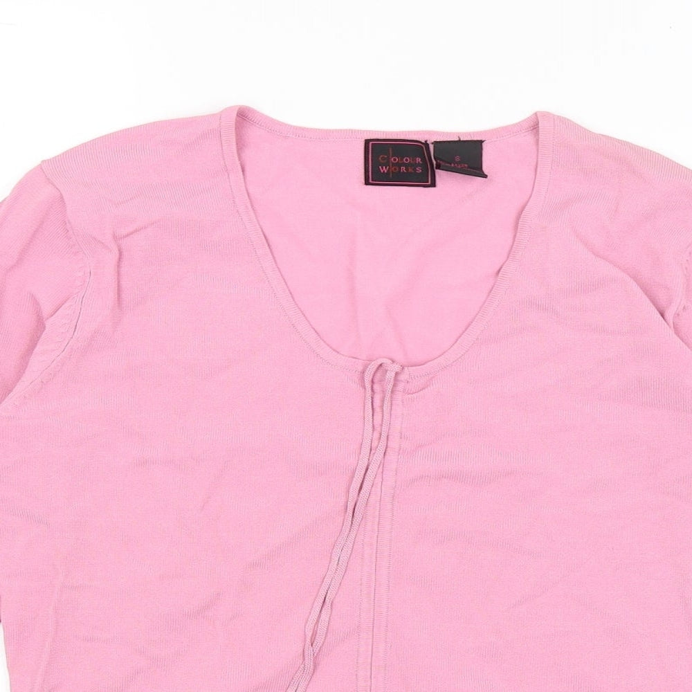 Colour Works Womens Pink  Viscose Basic T-Shirt Size S V-Neck