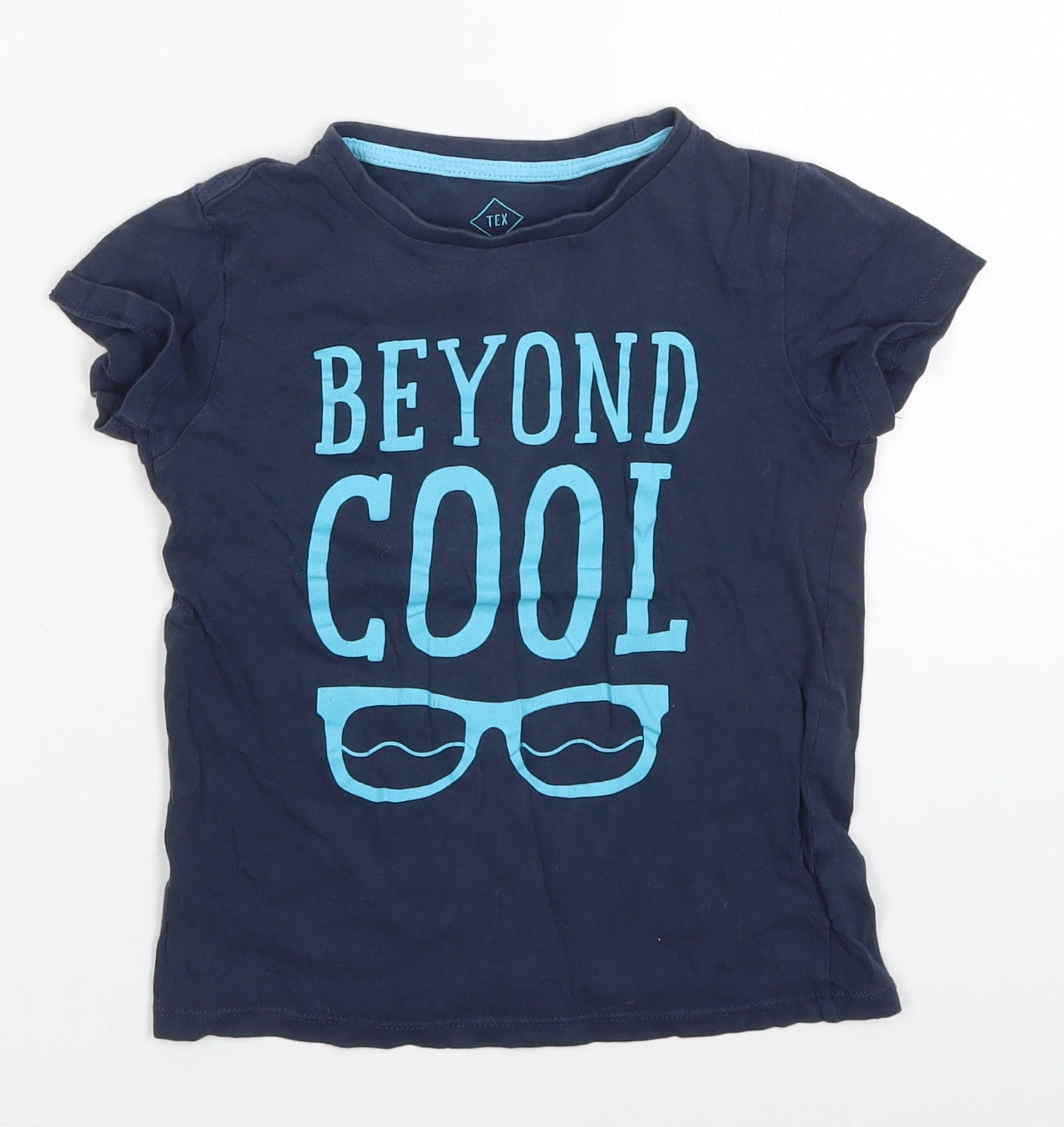 TEX Boys Blue  Cotton Basic T-Shirt Size 5-6 Years Crew Neck Pullover - Beyond Cool