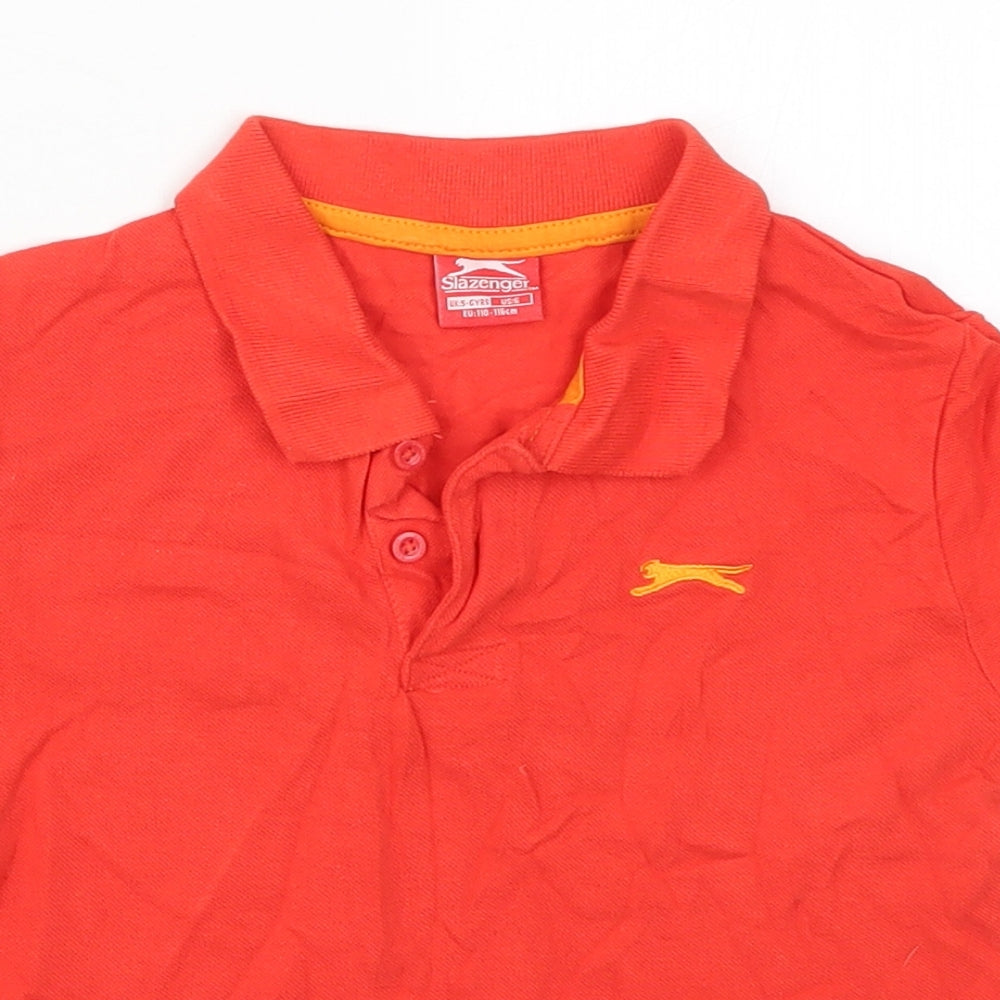 Slazenger Boys Red  Cotton Basic Polo Size 5-6 Years Collared Pullover
