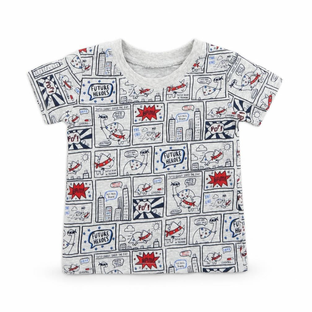 George Boys Grey  Cotton Basic T-Shirt Size 6-9 Months Crew Neck  - Comic Book