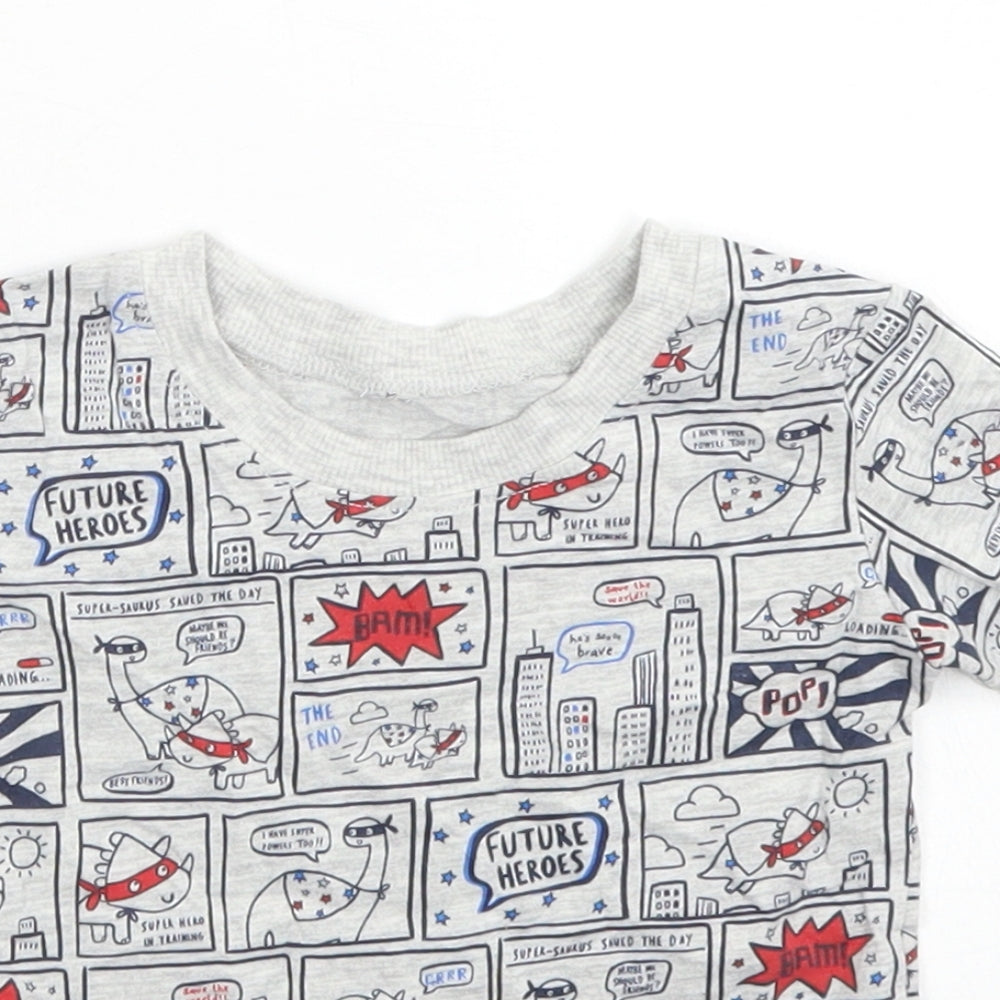 George Boys Grey  Cotton Basic T-Shirt Size 6-9 Months Crew Neck  - Comic Book