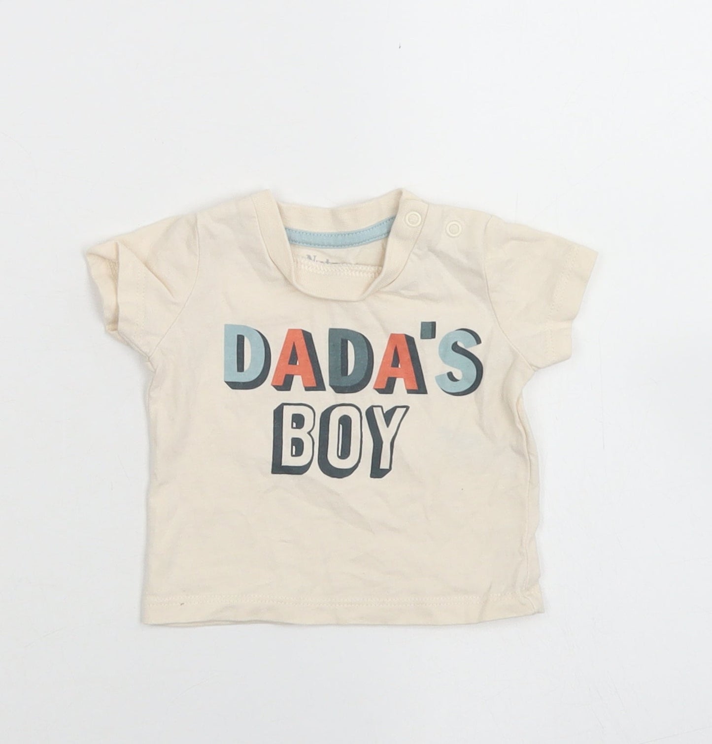 Nutmeg Boys Beige  Cotton Basic T-Shirt Size Newborn Crew Neck Snap