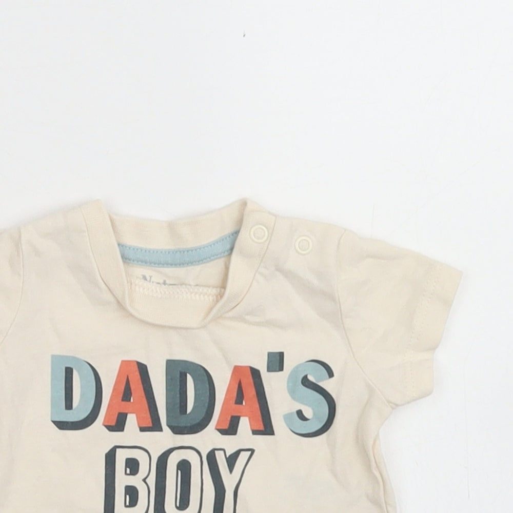 Nutmeg Boys Beige  Cotton Basic T-Shirt Size Newborn Crew Neck Snap