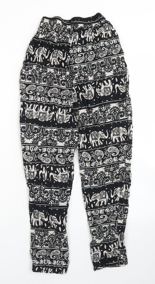 Julia Womens Black Fair Isle Cotton Harem Trousers Size S L23 in Regular