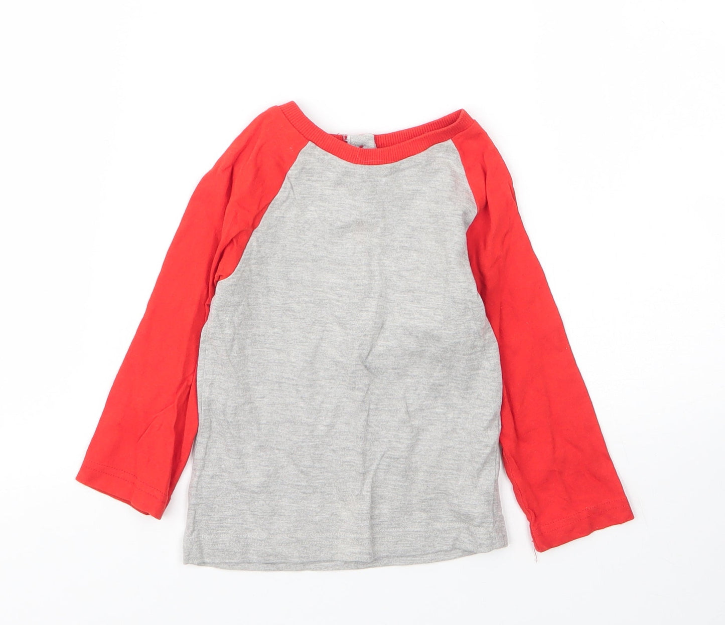 M&Co Boys Grey  Cotton Basic T-Shirt Size 12 Months Round Neck Button