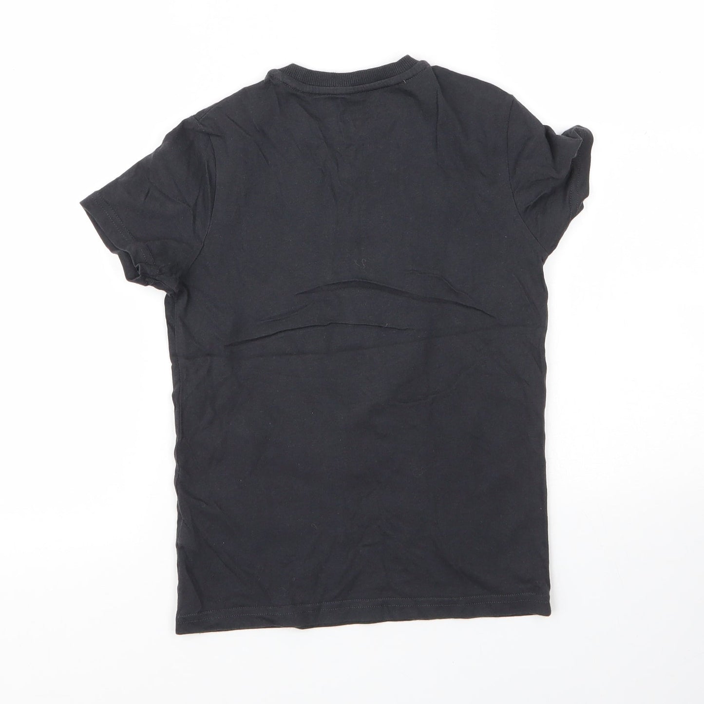 M&S Boys Black  Cotton Basic T-Shirt Size 7 Years Round Neck