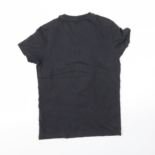 M&S Boys Black  Cotton Basic T-Shirt Size 7 Years Round Neck