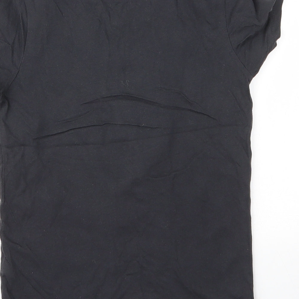 M&S Boys Black  Cotton Basic T-Shirt Size 7 Years Round Neck