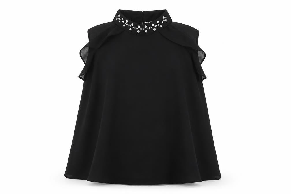 Matalan Girls Black  Polyester Basic Blouse Size 11 Years Round Neck
