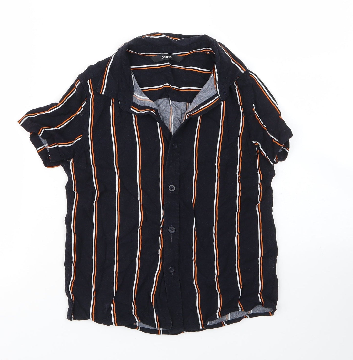 George Boys Blue Striped Viscose Basic Button-Up Size 7 Years Collared Button