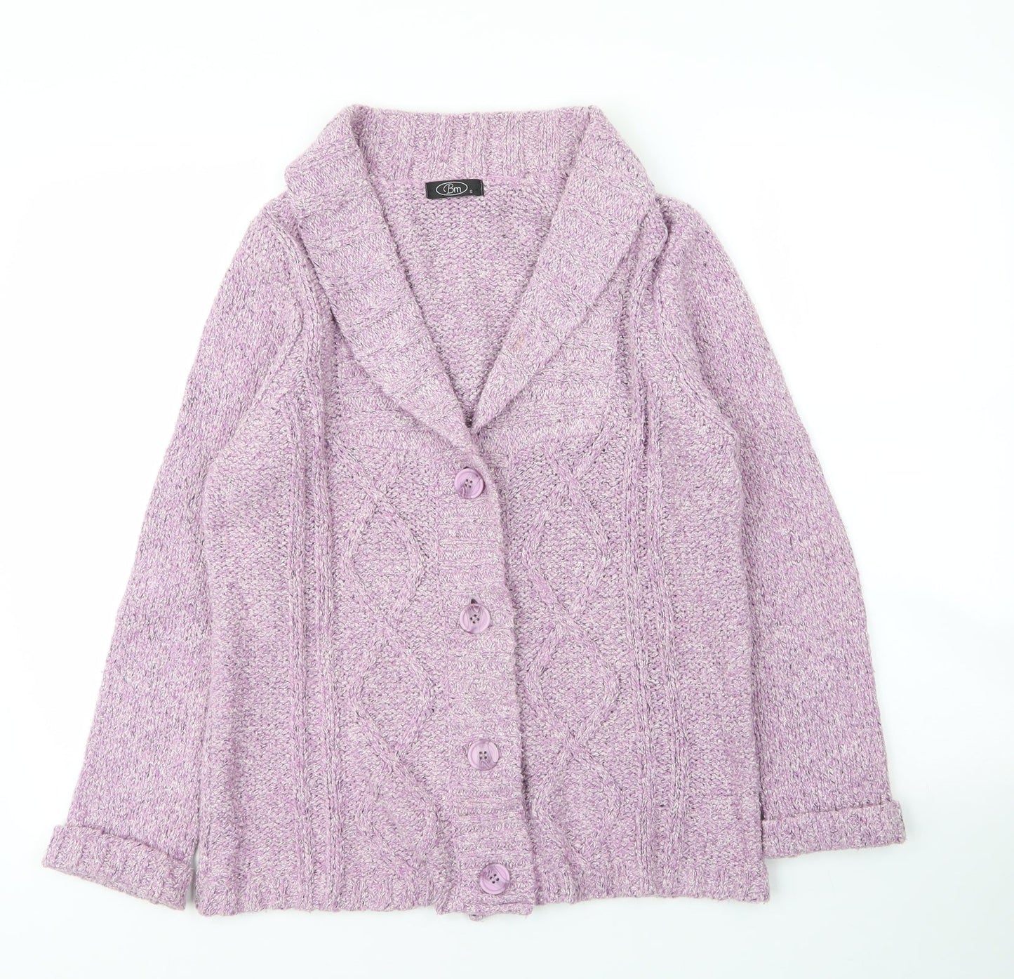 BM Womens Purple V-Neck  Acrylic Cardigan Jumper Size S