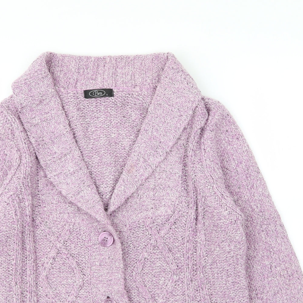 BM Womens Purple V-Neck  Acrylic Cardigan Jumper Size S