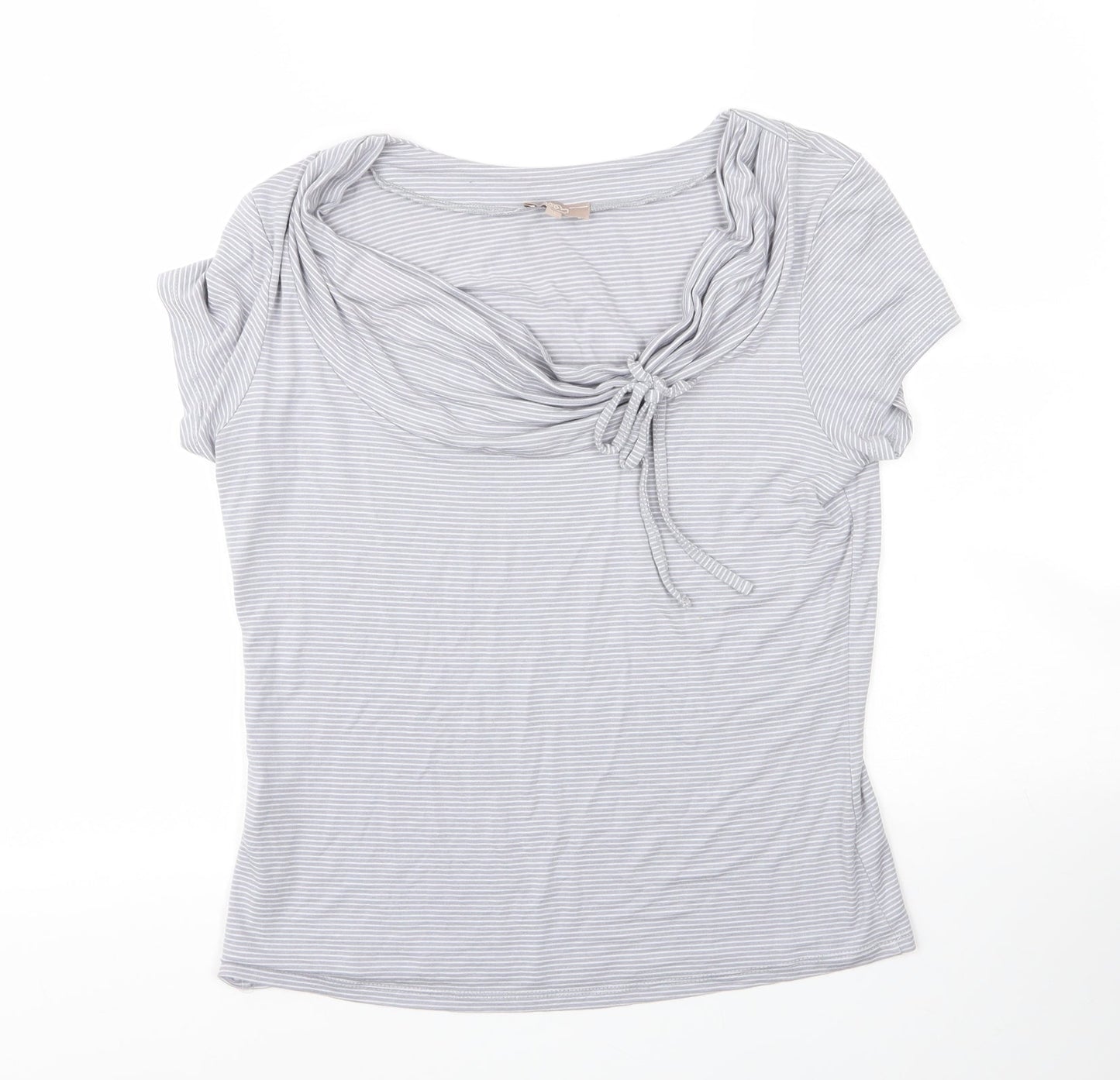 Soon Womens Grey Striped Viscose Basic Blouse Size 12 Cowl Neck