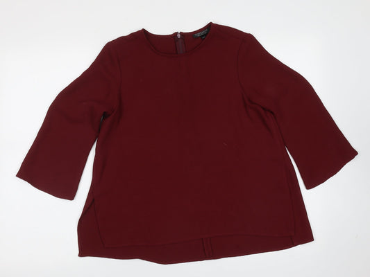 Topshop Womens Red  Polyester Basic Blouse Size 6 Round Neck
