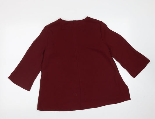 Topshop Womens Red  Polyester Basic Blouse Size 6 Round Neck