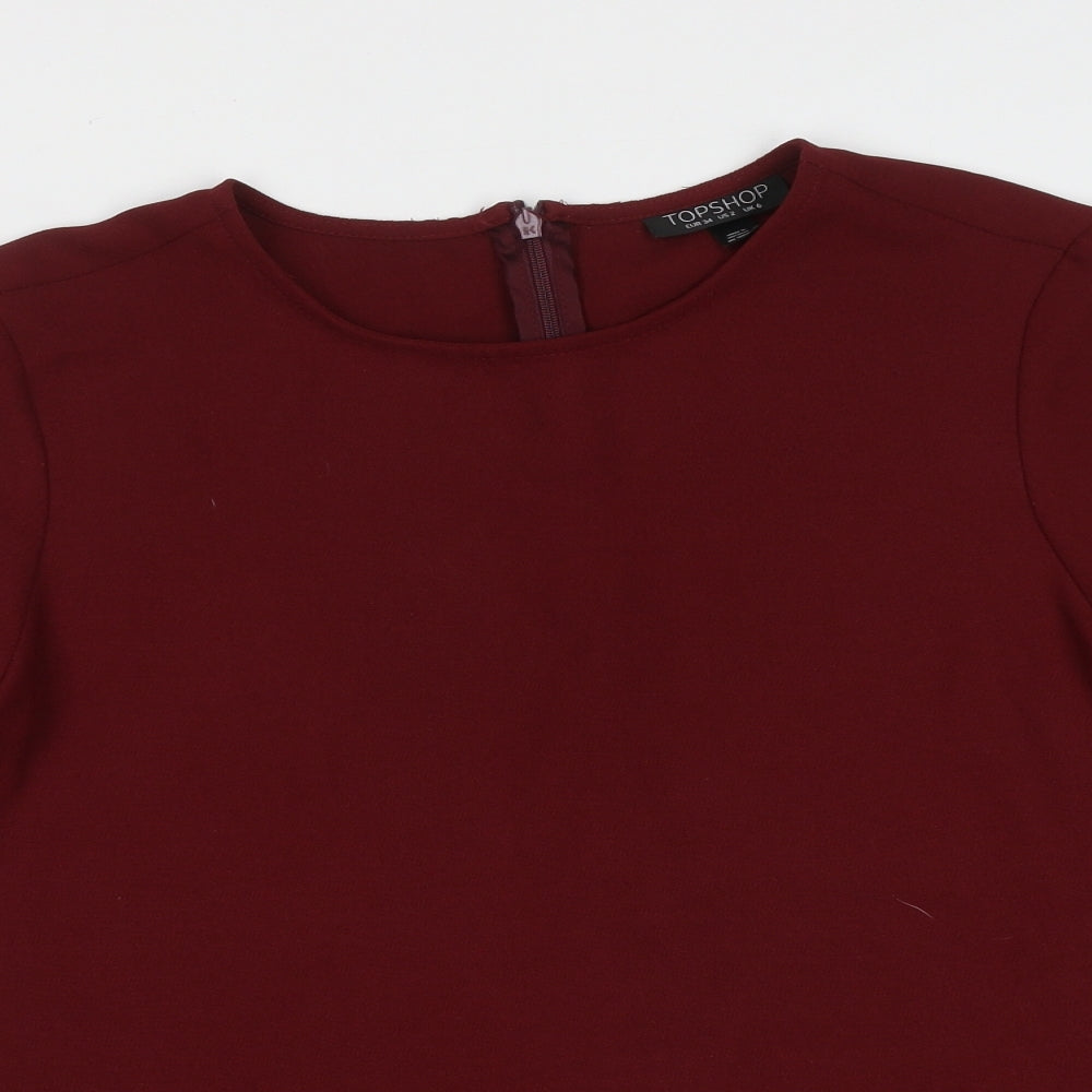 Topshop Womens Red  Polyester Basic Blouse Size 6 Round Neck