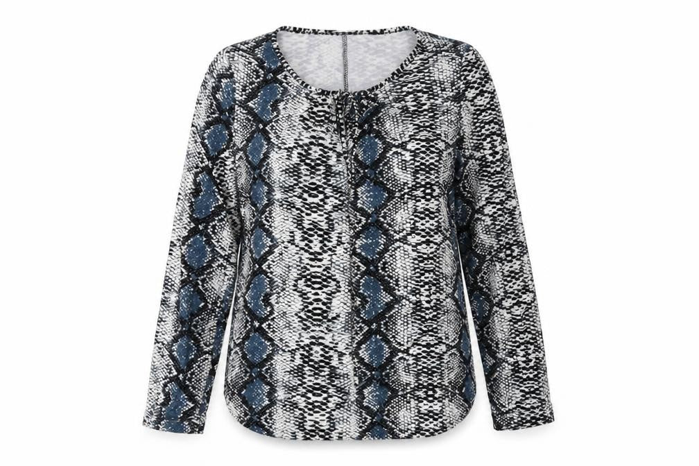 Poetic Soul Womens Multicoloured Animal Print Polyester Basic Blouse Size S Round Neck - Snake print