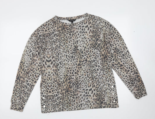 Peacocks Womens Beige Round Neck Animal Print Polyester Pullover Jumper Size 8