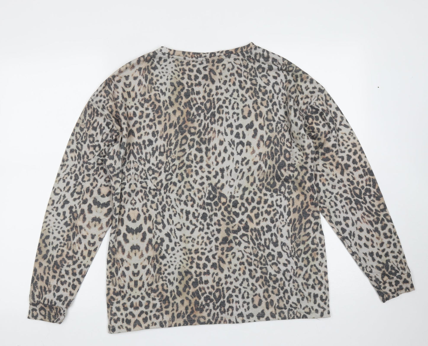 Peacocks Womens Beige Round Neck Animal Print Polyester Pullover Jumper Size 8