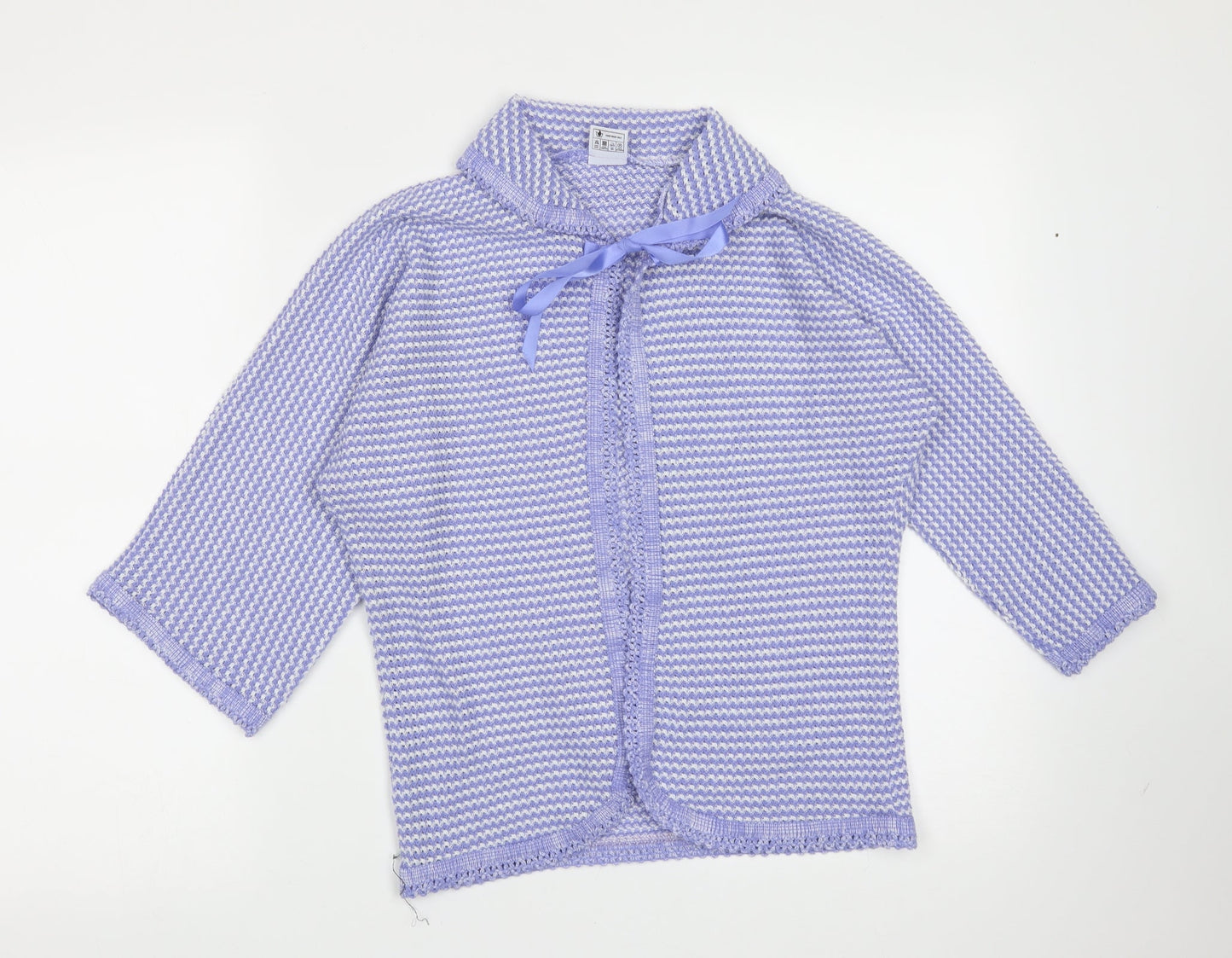 Preworn Womens Blue Collared Striped Acrylic Cardigan Jumper Size M
