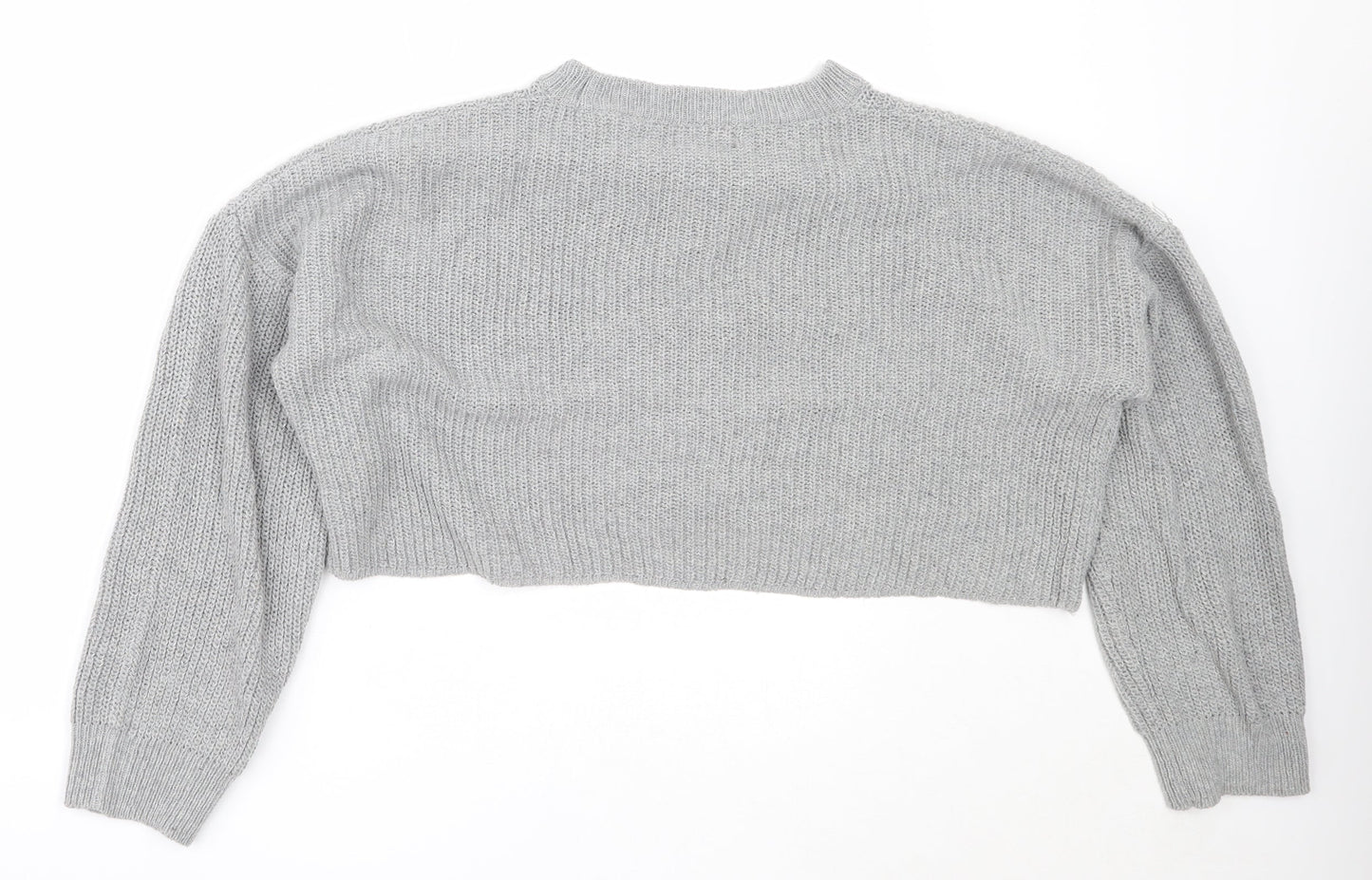 PRETTYLITTLETHING Womens Grey Round Neck  Acrylic Pullover Jumper Size M