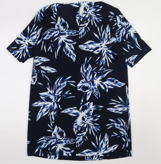Only Womens Blue Geometric Polyester A-Line  Size 14  Crew Neck Zip