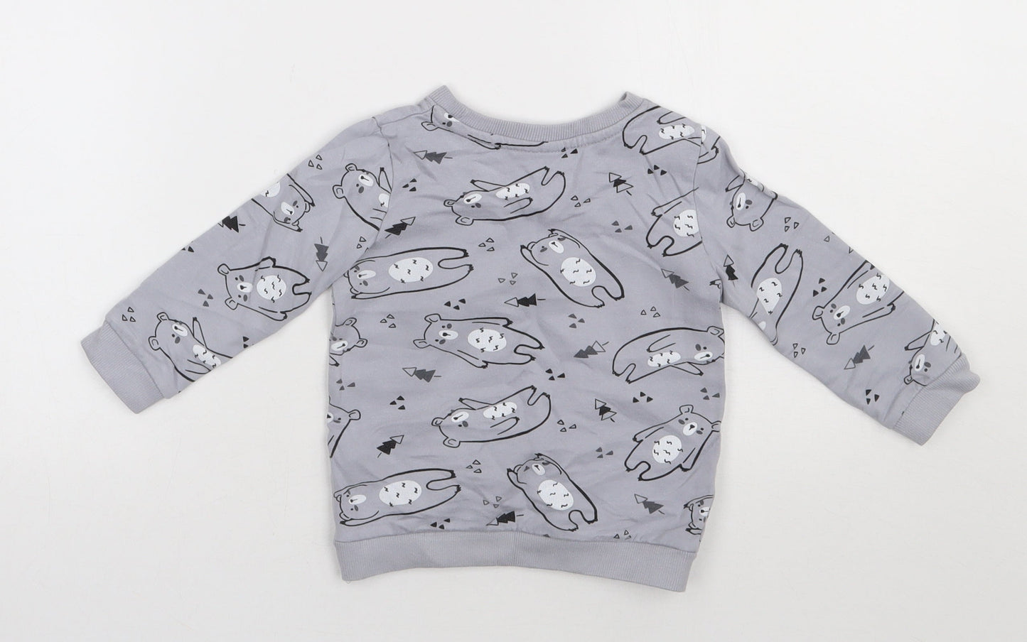 so cute Girls Grey Geometric Cotton Basic Casual Size 12-18 Months Crew Neck Pullover