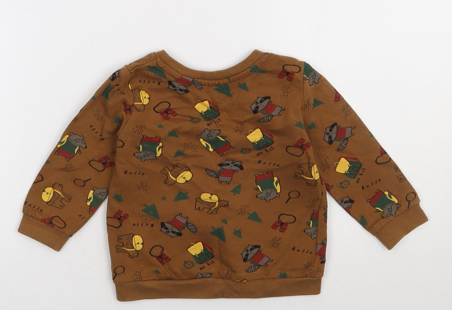 so cute Boys Brown Geometric Cotton Basic Casual Size 12-18 Months Crew Neck Pullover