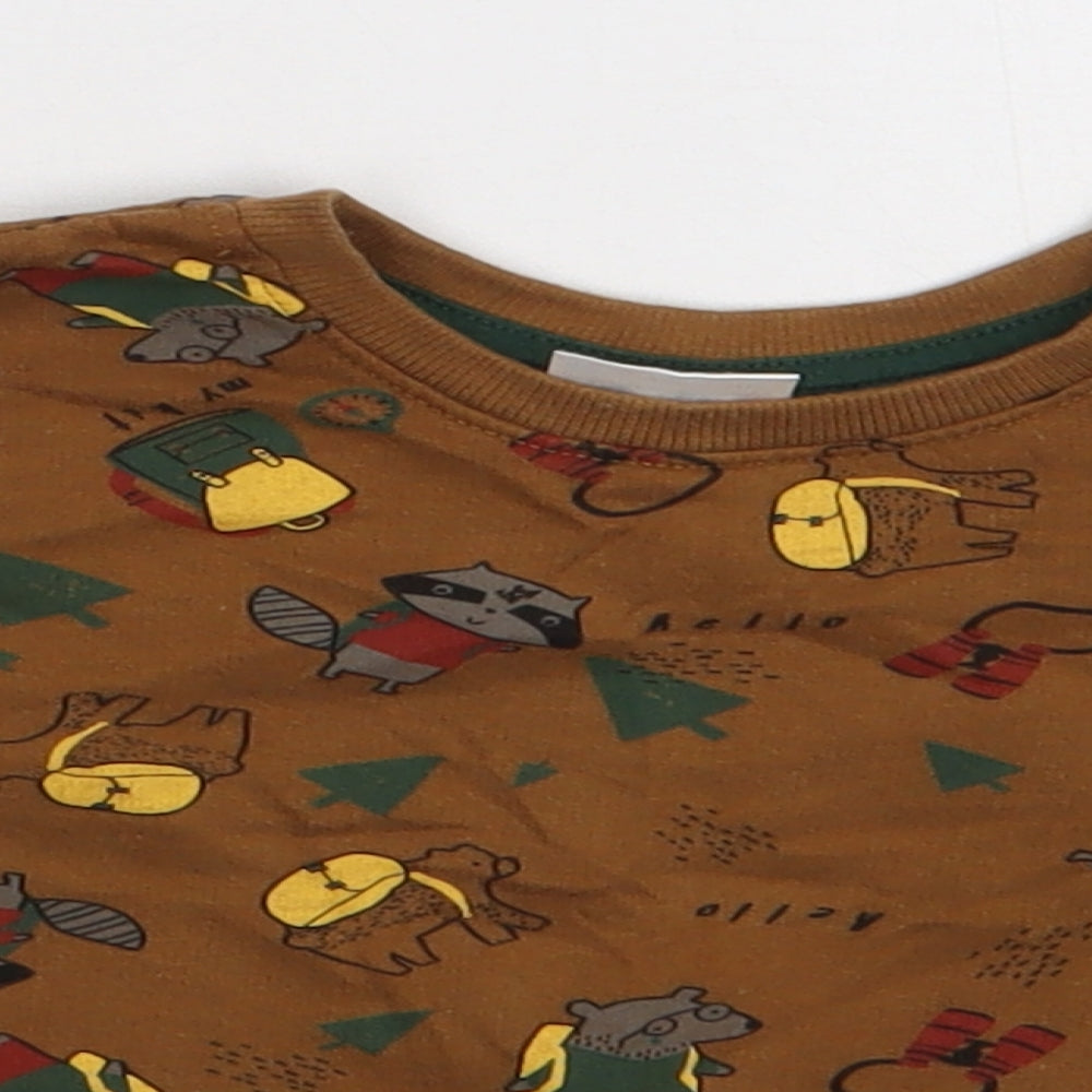 so cute Boys Brown Geometric Cotton Basic Casual Size 12-18 Months Crew Neck Pullover