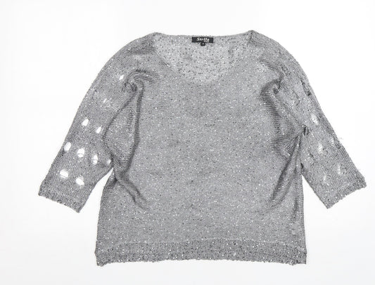 Stella Morgan Womens Silver Round Neck  Polyester Pullover Jumper Size 10