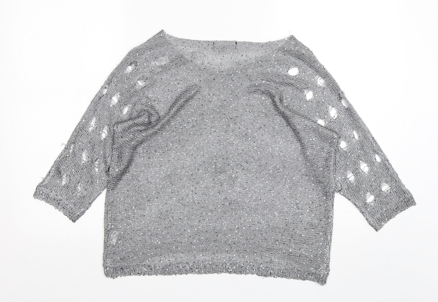 Stella Morgan Womens Silver Round Neck  Polyester Pullover Jumper Size 10