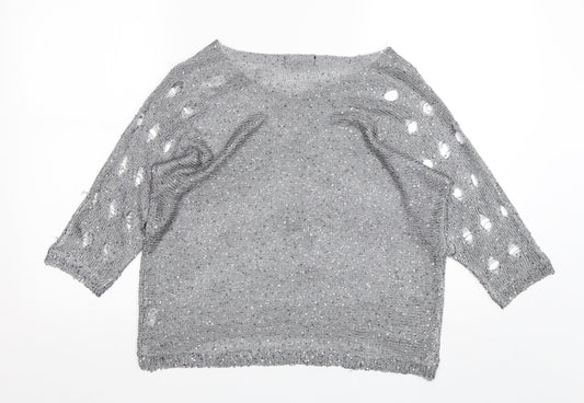 Stella Morgan Womens Silver Round Neck  Polyester Pullover Jumper Size 10