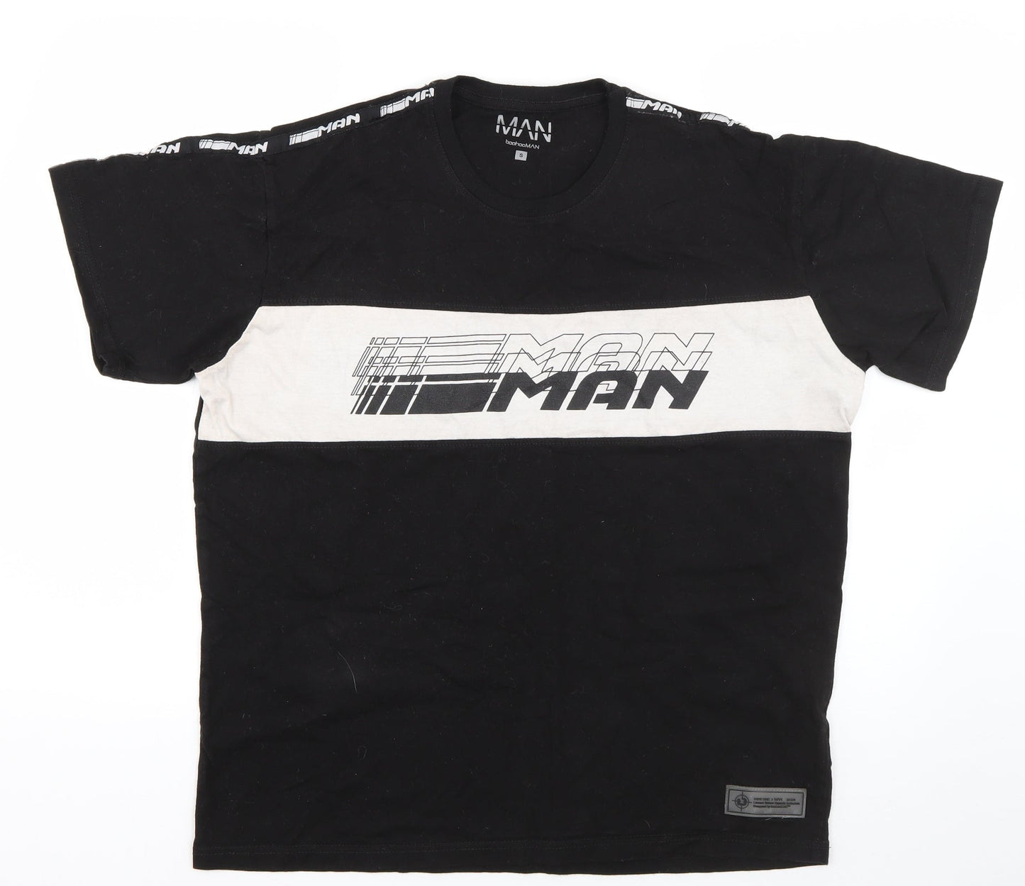 Boohoo Mens Black  Cotton  T-Shirt Size S Roll Neck