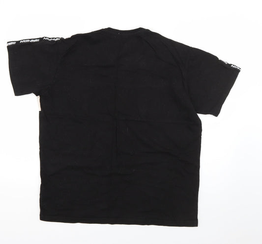 Boohoo Mens Black  Cotton  T-Shirt Size S Roll Neck