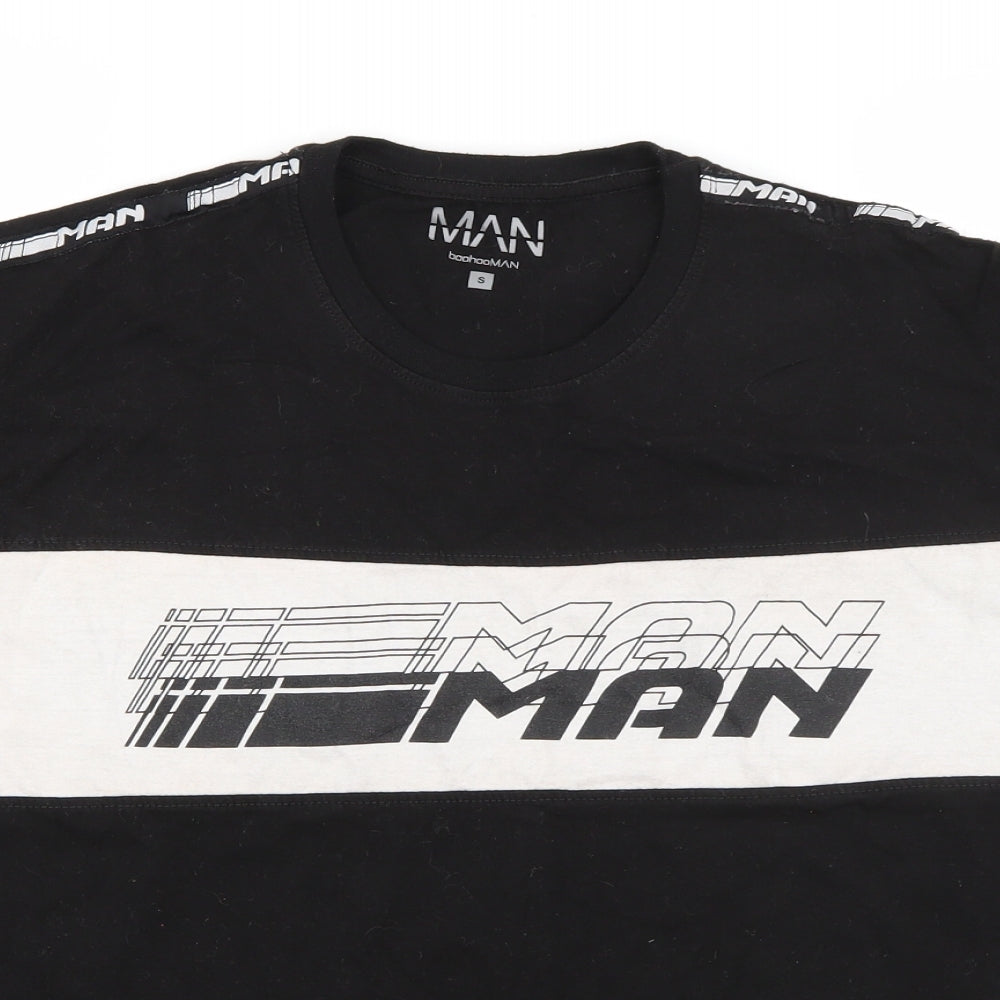 Boohoo Mens Black  Cotton  T-Shirt Size S Roll Neck