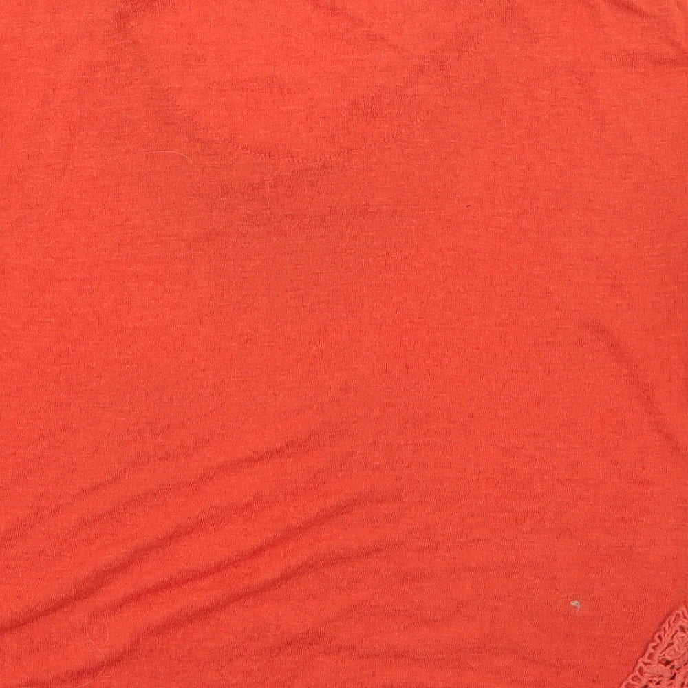 NEXT Womens Orange  Polyester Basic T-Shirt Size 8 V-Neck - crochet detail