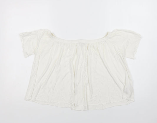 Mango Womens White  Viscose Cropped Blouse Size S Off the Shoulder