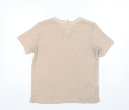 Mango Womens Beige  Polyester Basic Blouse Size S Crew Neck