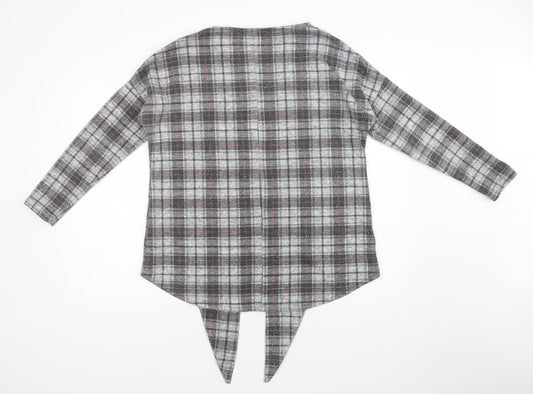 Pep & Co Womens Grey Check Polyester Basic Blouse Size 14 Round Neck