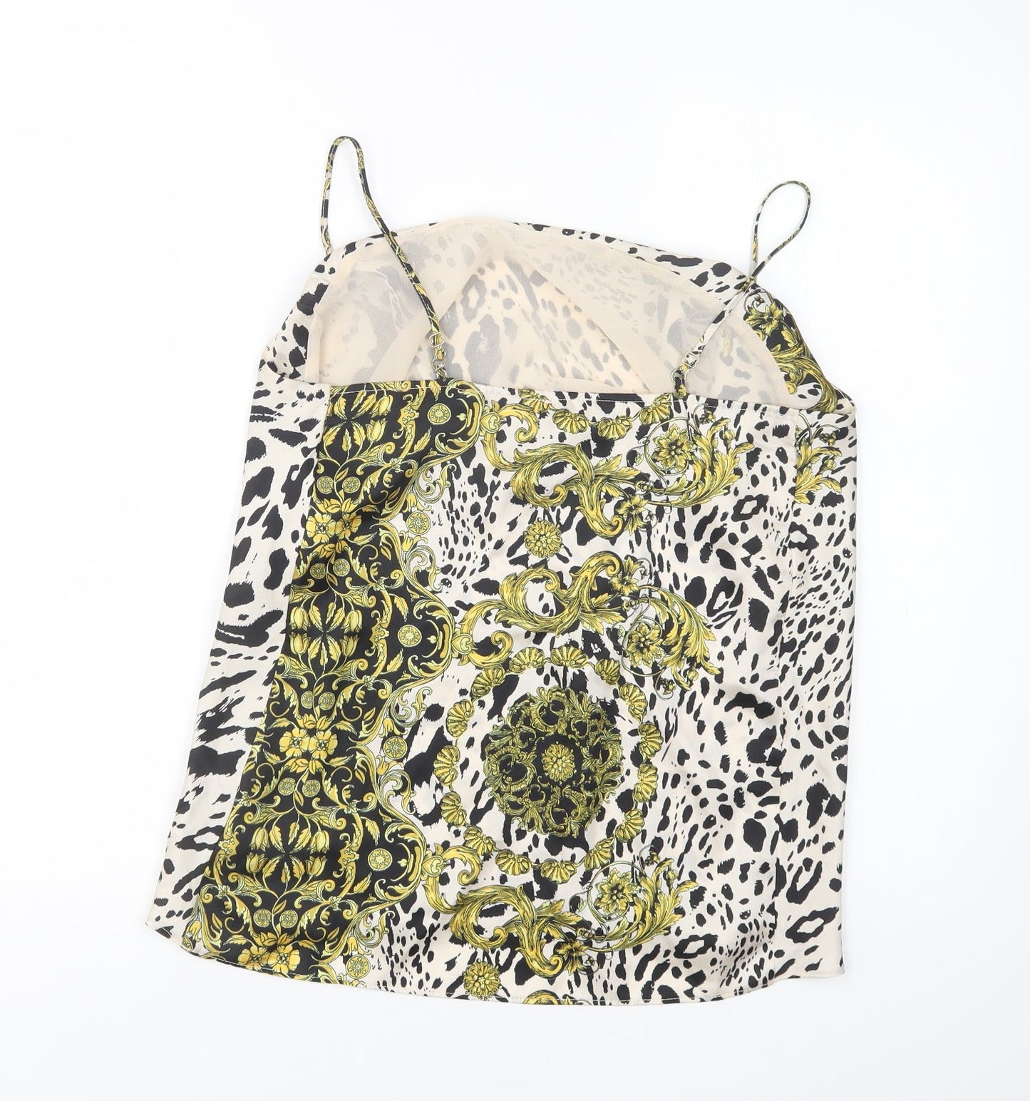 River Island Womens Beige Animal Print Polyester Camisole Blouse Size 6 Square Neck