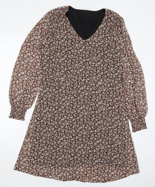 Villa Womens Multicoloured Floral Polyester A-Line  Size 8  V-Neck Pullover