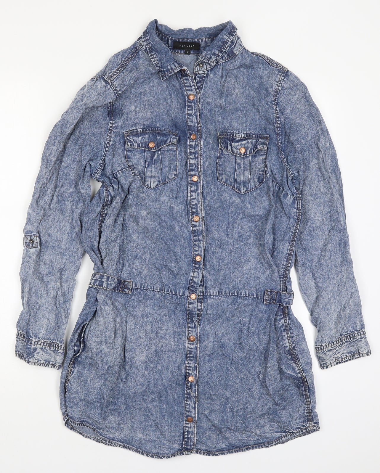 New Look Womens Blue  Lyocell Shirt Dress  Size 12  Collared Button